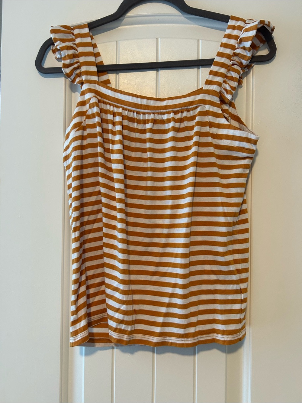Michael Kors Striped Ruffle Strap Tank — Mustard & White